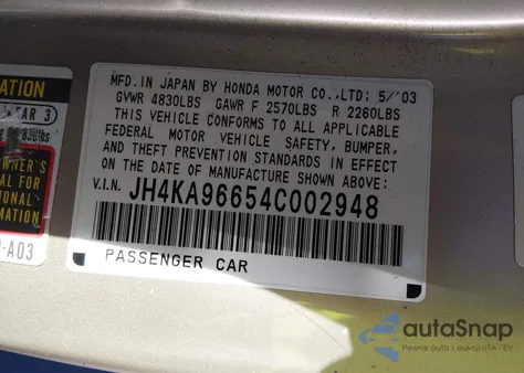 2004 Acura Rl 3.5 from USA, damaged, VIN JH4KA96654C002948